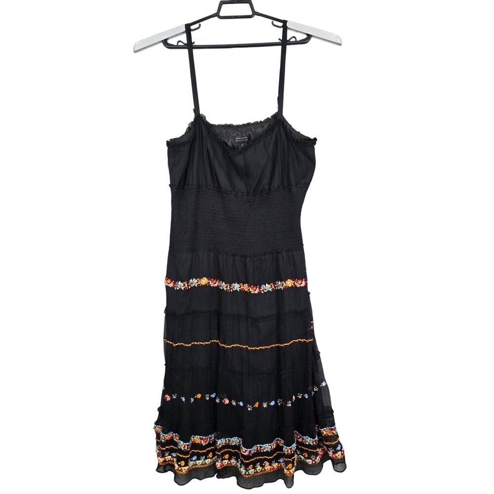 Womens Michelle Antonelli Black Silk Embroidered Sleeveless Dress Tiered Size 12